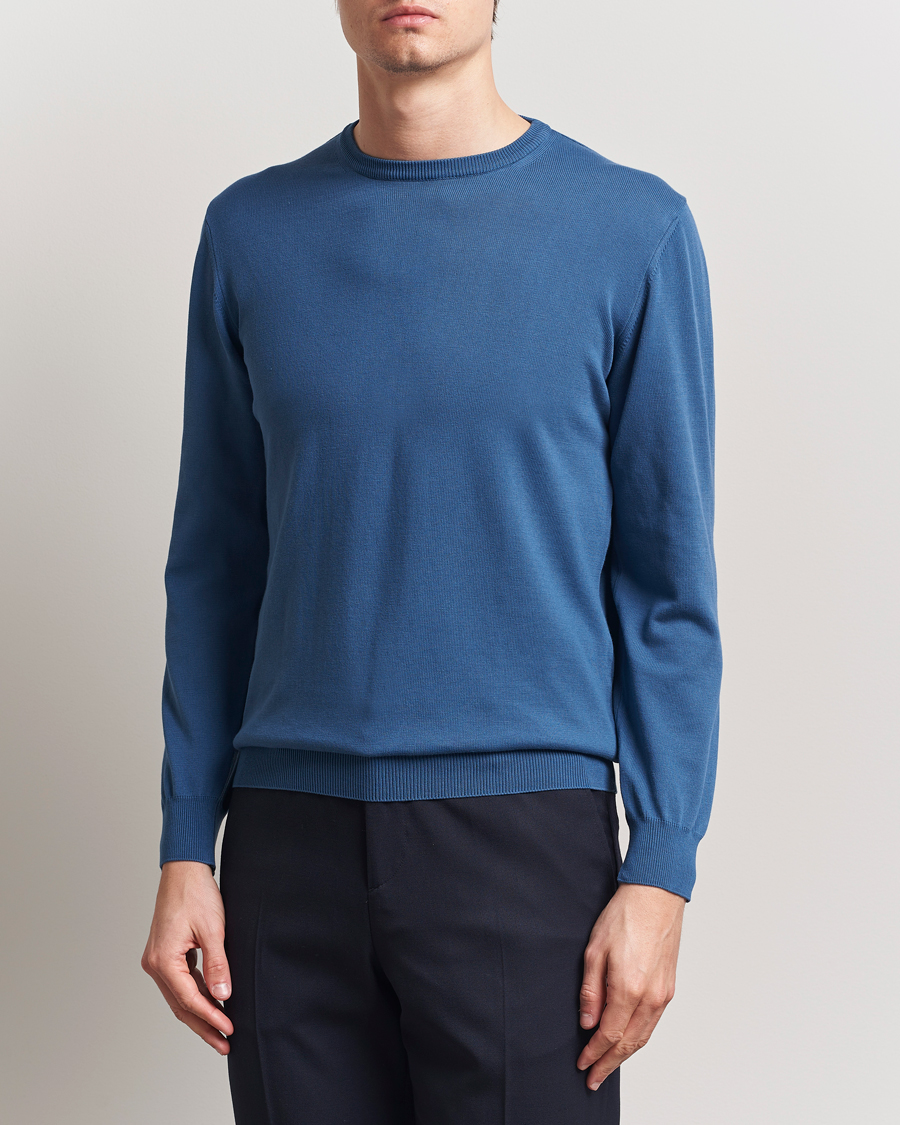 Herr | Tröjor | Morgano | Supersoft Egyptian Cotton Crew Neck Mid Blue