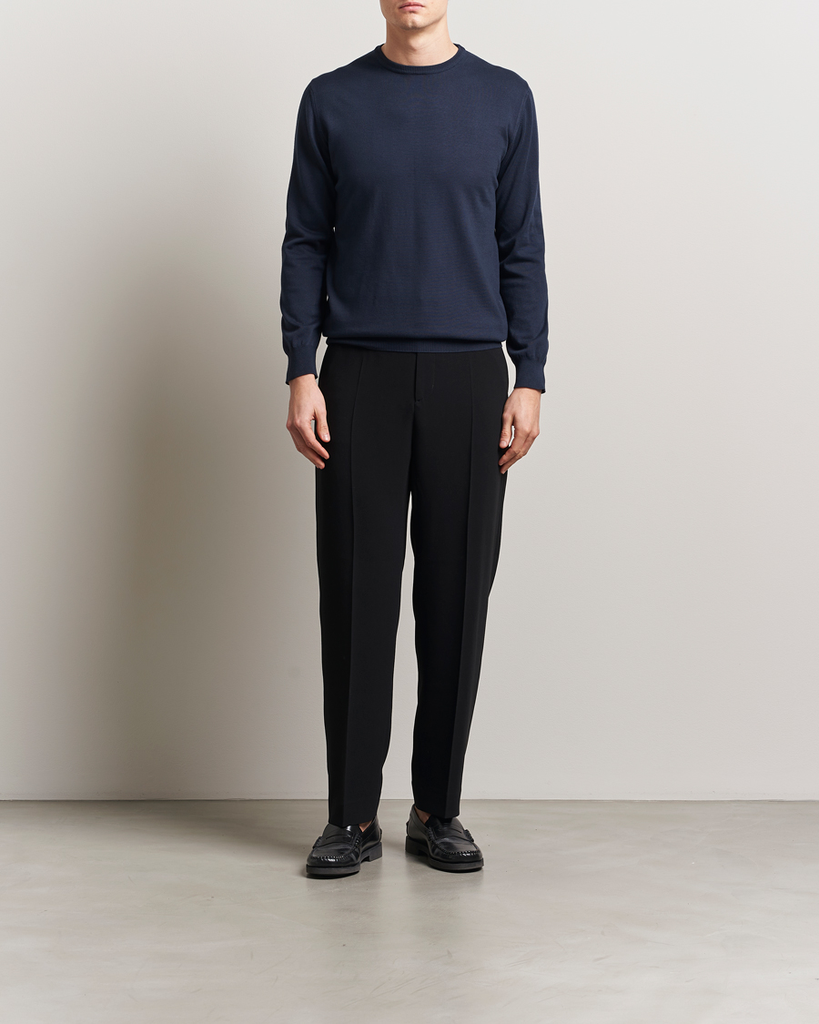Herr | Tröjor | Morgano | Supersoft Egyptian Cotton Crew Neck Navy