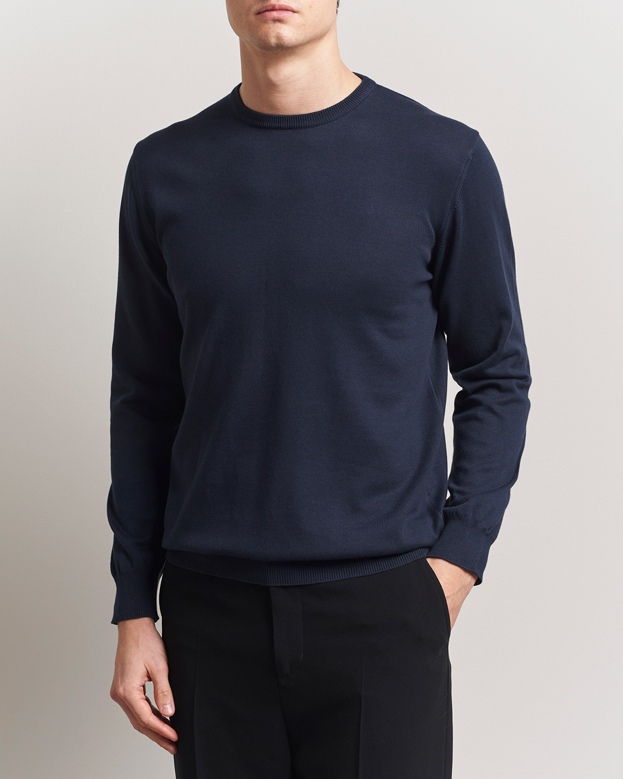 Herr | Tröjor | Morgano | Supersoft Egyptian Cotton Crew Neck Navy