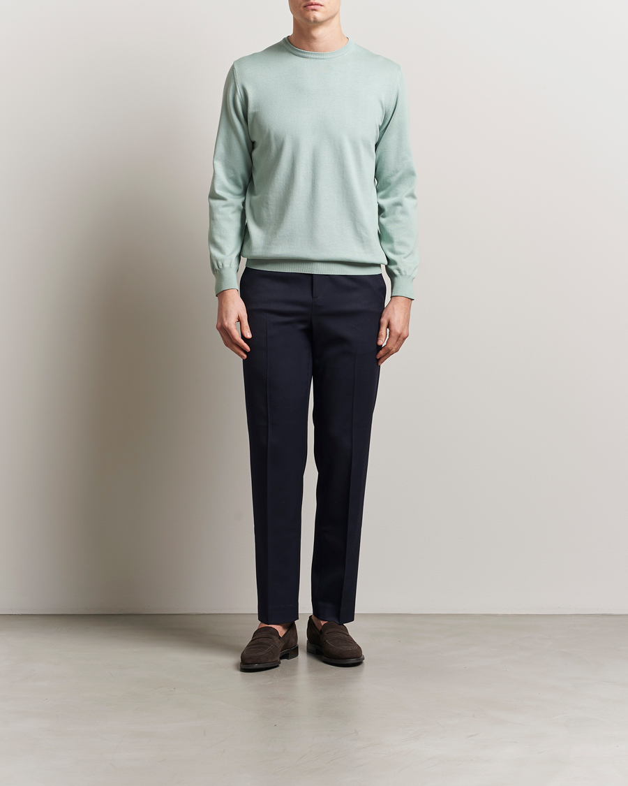 Herr | Tröjor | Morgano | Supersoft Egyptian Cotton Crew Neck Light Green