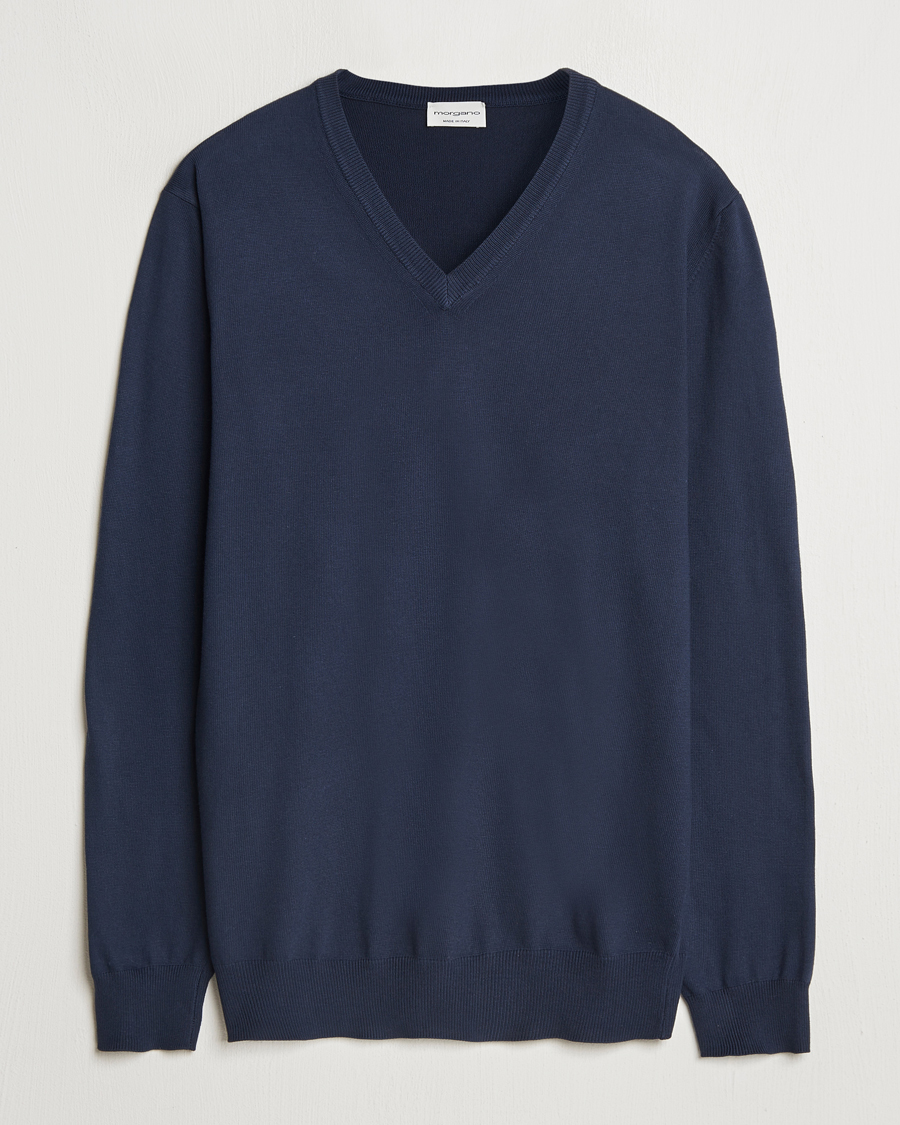 Herr | Tröjor | Morgano | Supersoft Egyptian Cotton V-Neck Navy