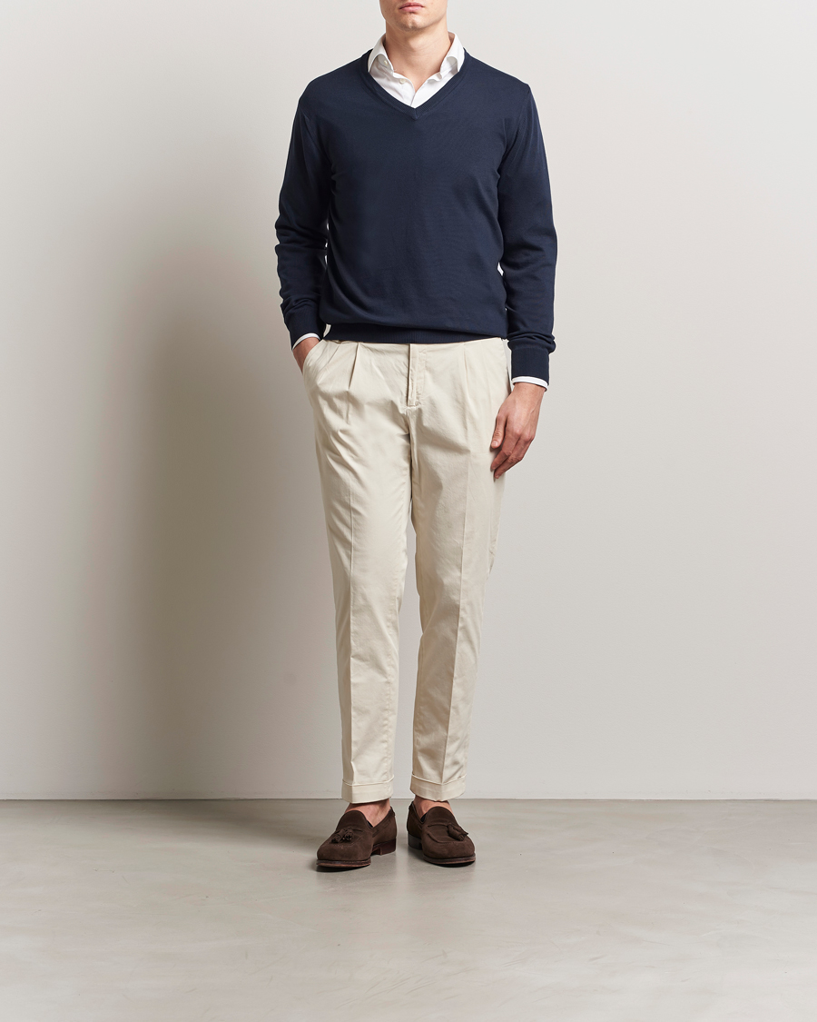 Herr | Tröjor | Morgano | Supersoft Egyptian Cotton V-Neck Navy