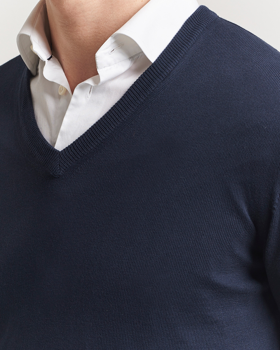 Herr | Tröjor | Morgano | Supersoft Egyptian Cotton V-Neck Navy