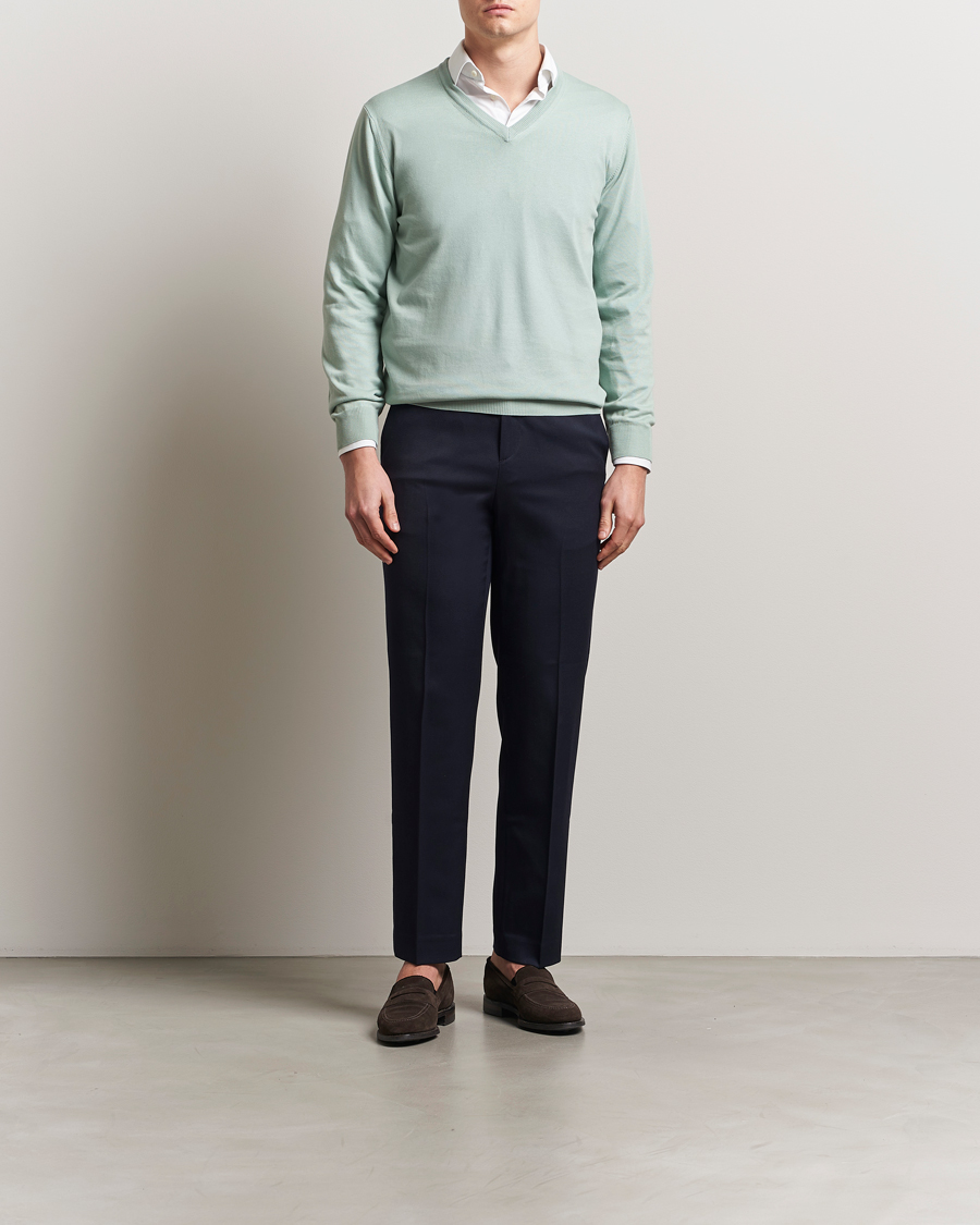 Herr | Tröjor | Morgano | Supersoft Egyptian Cotton V-Neck Light Green