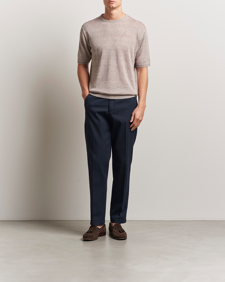 Herr | T-Shirts | Morgano | Linen/Cotton T-Shirt Brown