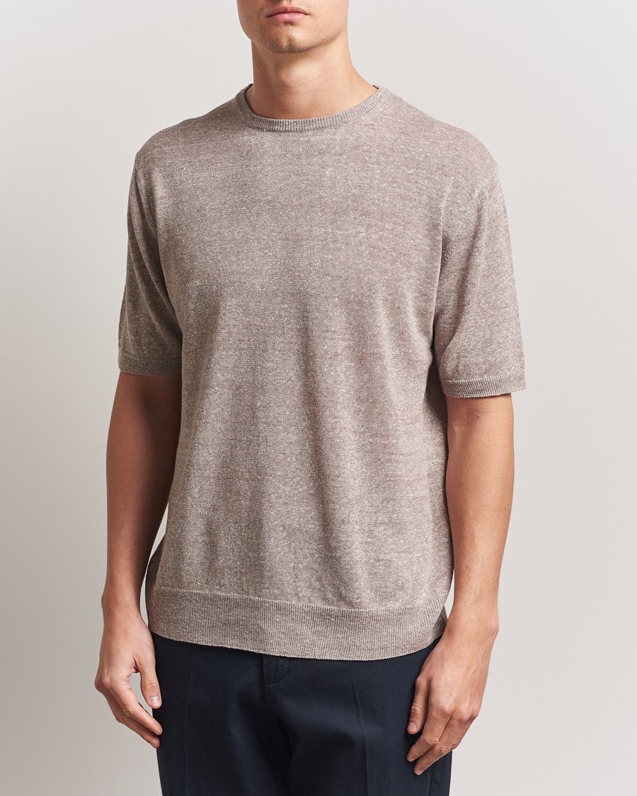Herr | T-Shirts | Morgano | Linen/Cotton T-Shirt Brown