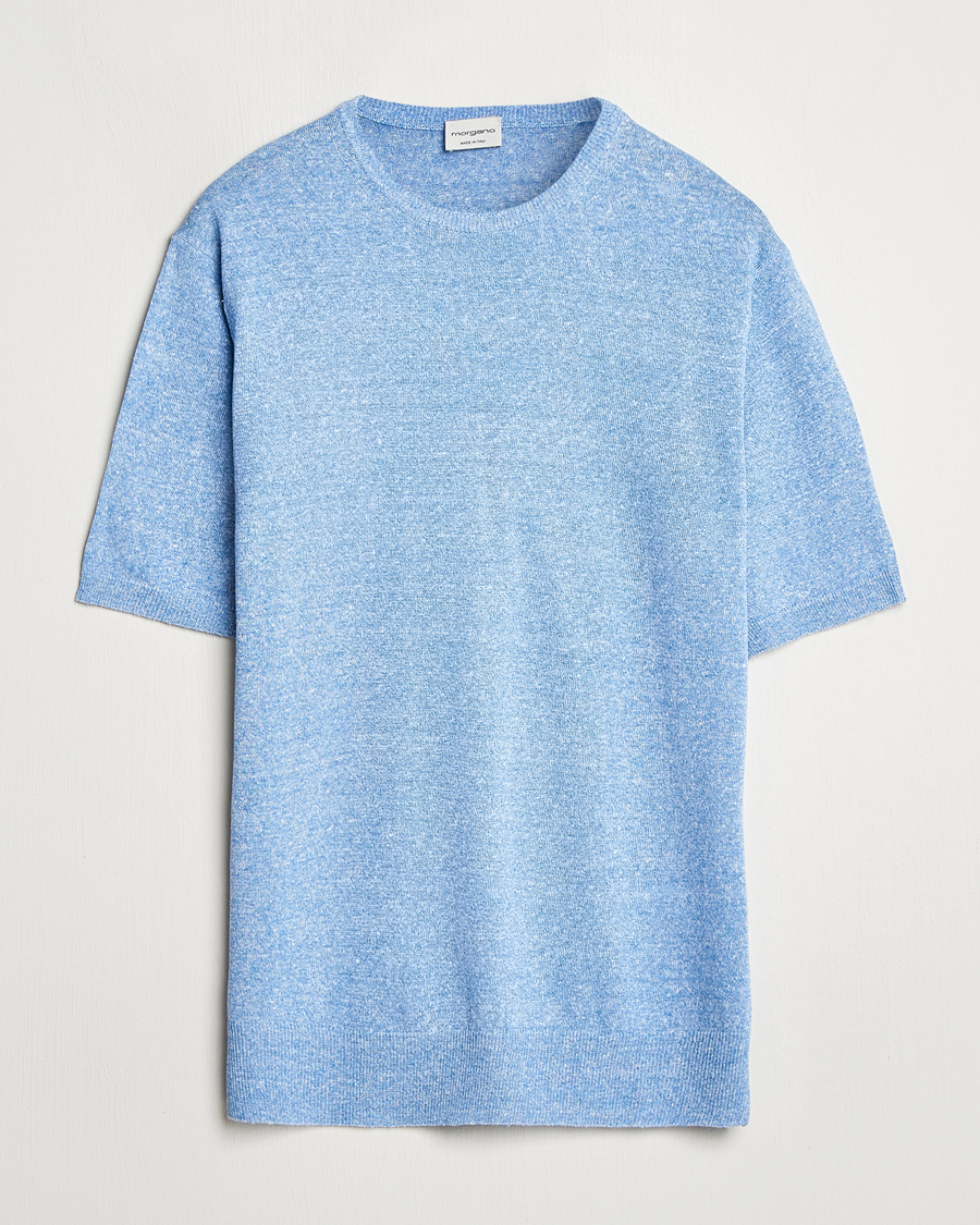 Herr | T-Shirts | Morgano | Linen/Cotton T-Shirt Blue