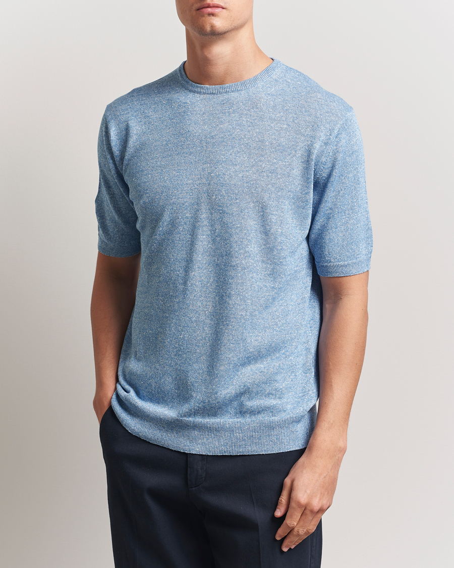 Herr | T-Shirts | Morgano | Linen/Cotton T-Shirt Blue