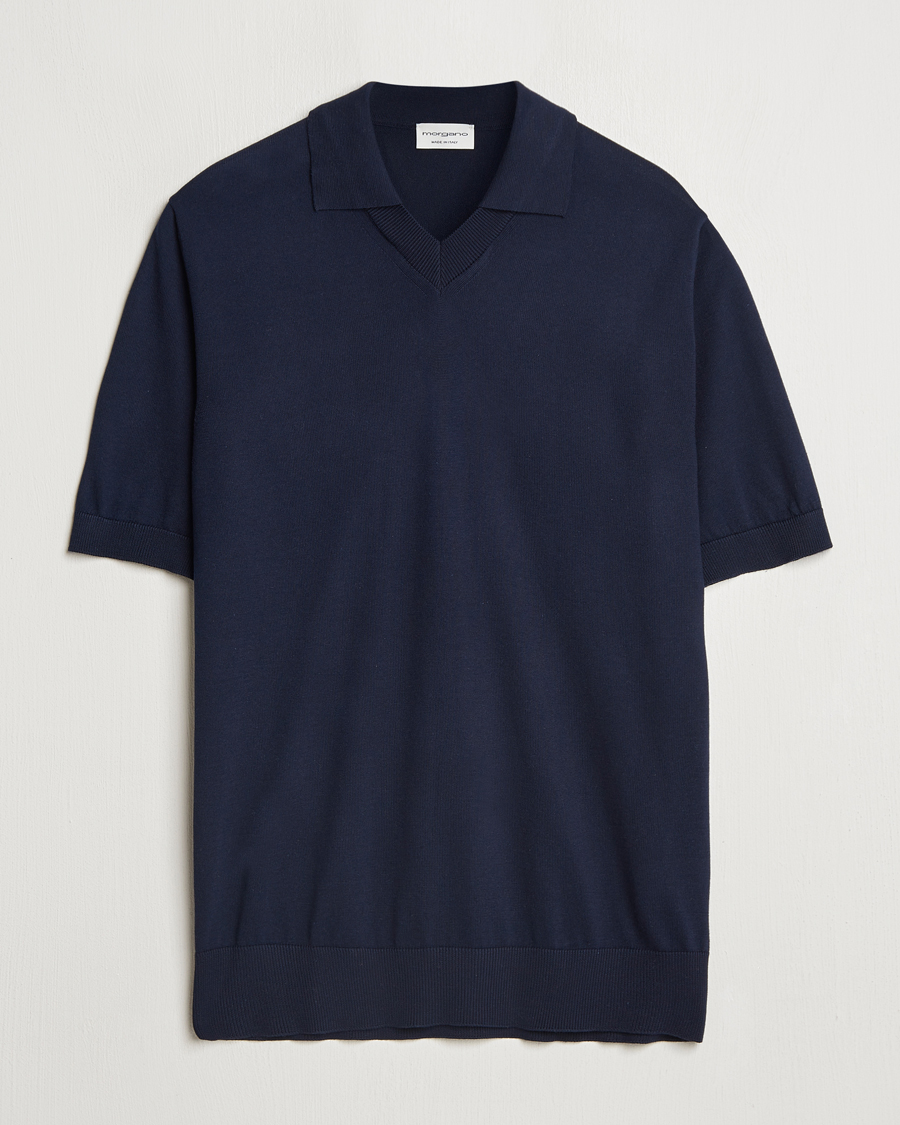Herr | Pikéer | Morgano | Knitted Organic Cotton Polo Navy