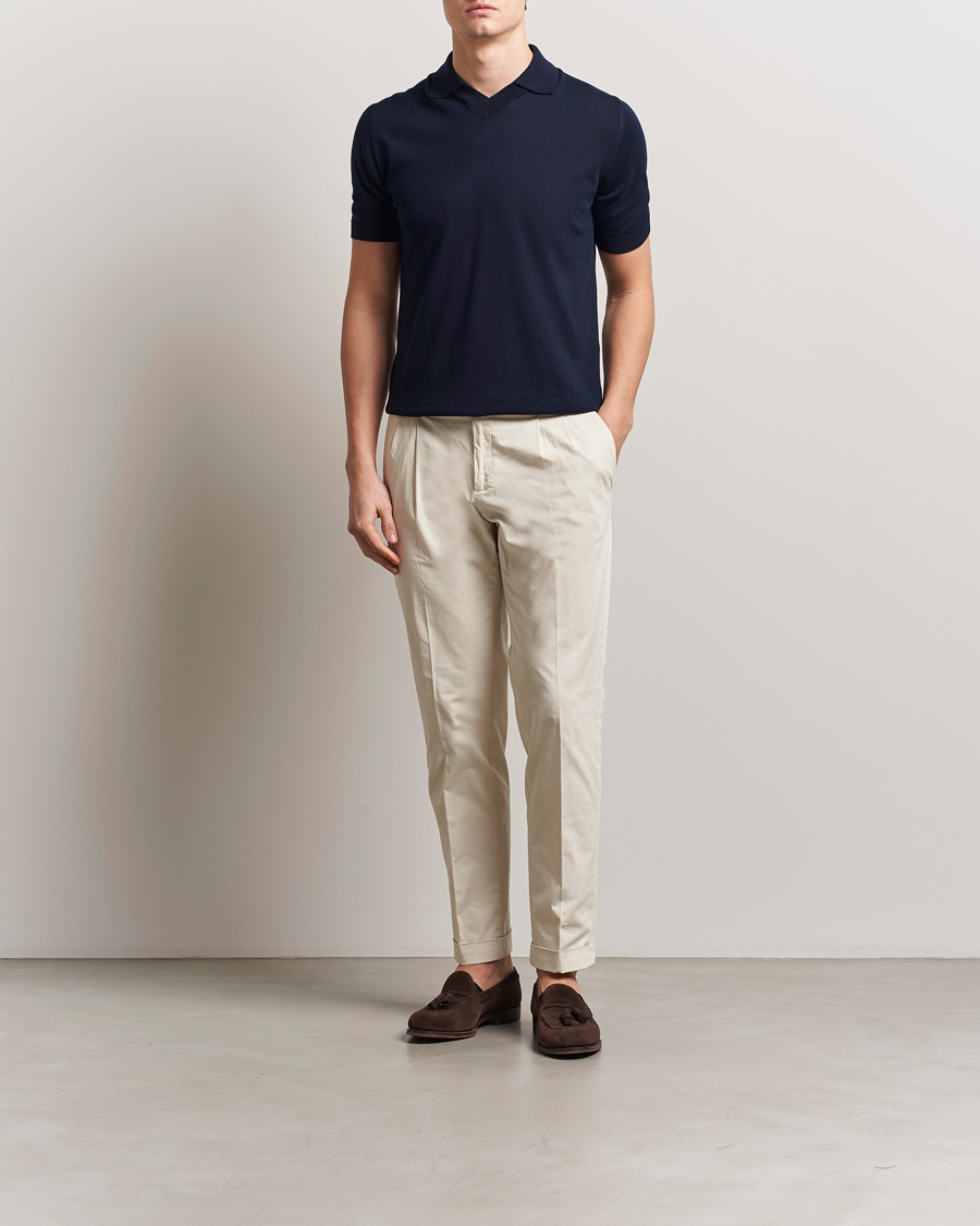 Herr | Pikéer | Morgano | Knitted Organic Cotton Polo Navy