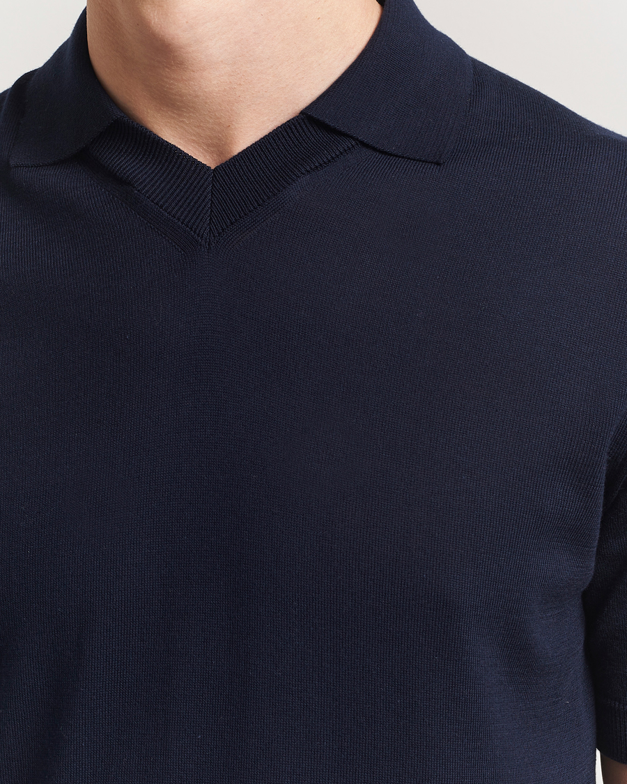Herr | Pikéer | Morgano | Knitted Organic Cotton Polo Navy