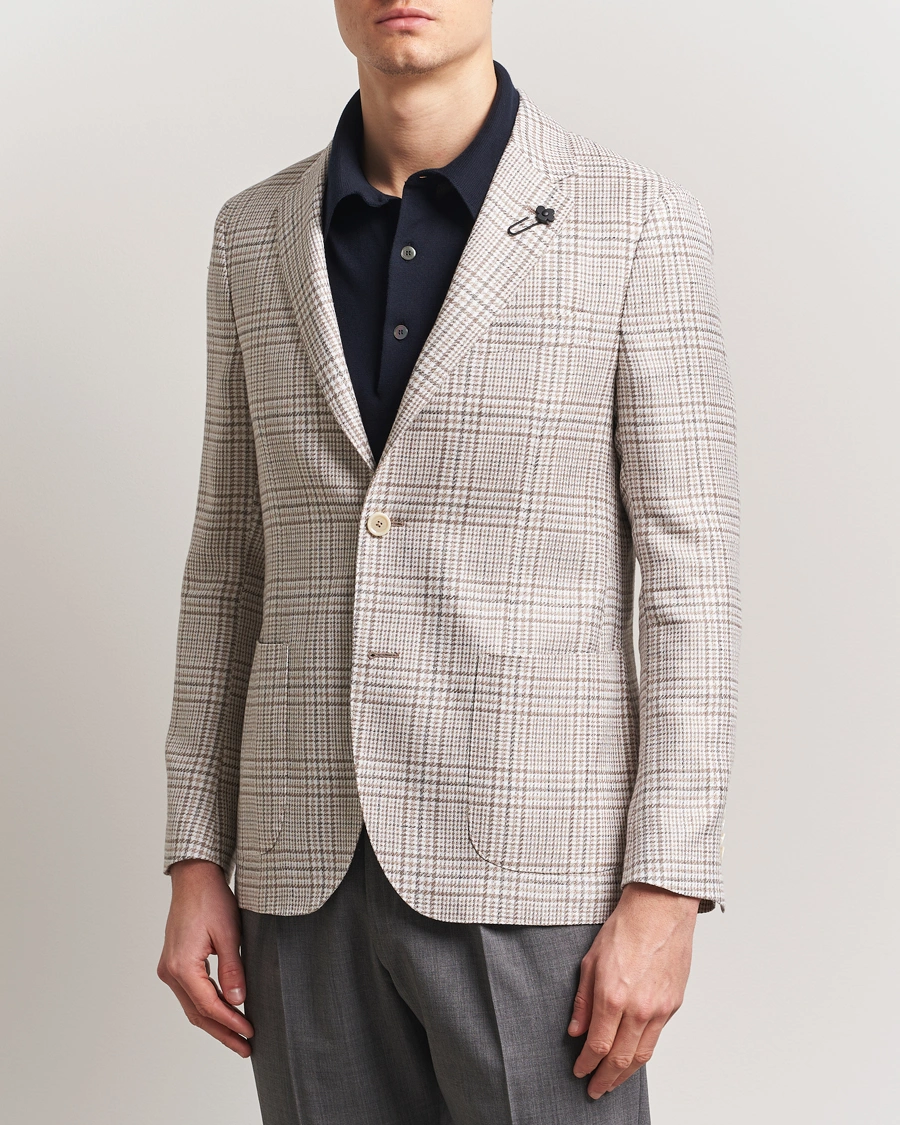 Herr | Kavajer | Lardini | Cotton/Linen Checked Blazer Beige