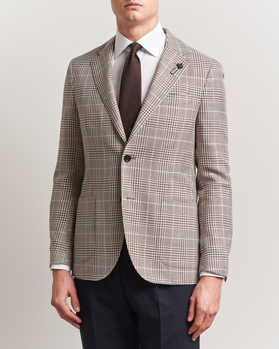 Herr | Kavajer | Lardini | Wool/Cotton Checked Blazer Brown/Pink