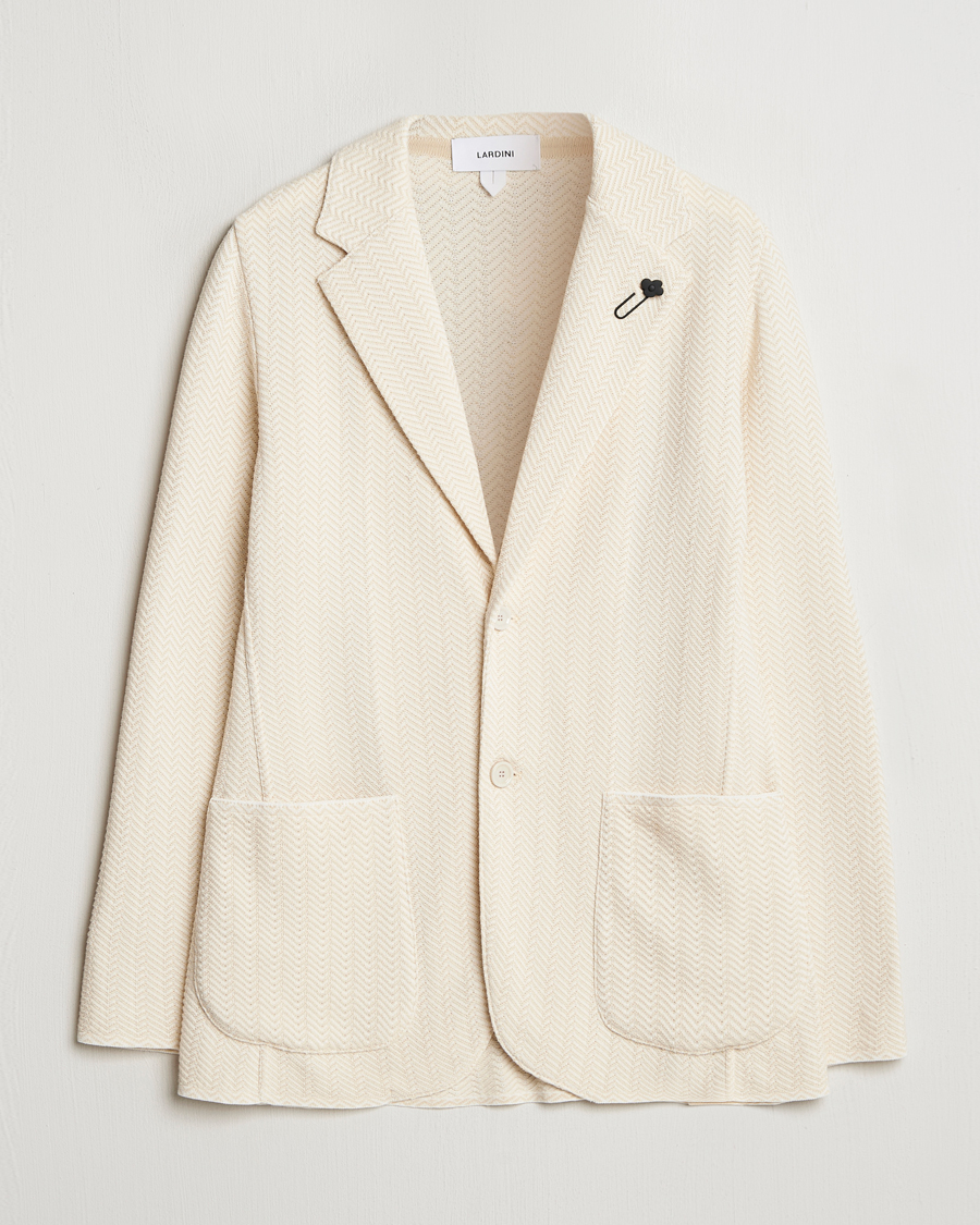 Herr | Kavajer | Lardini | Knitted Cotton Structured Blazer White/Beige
