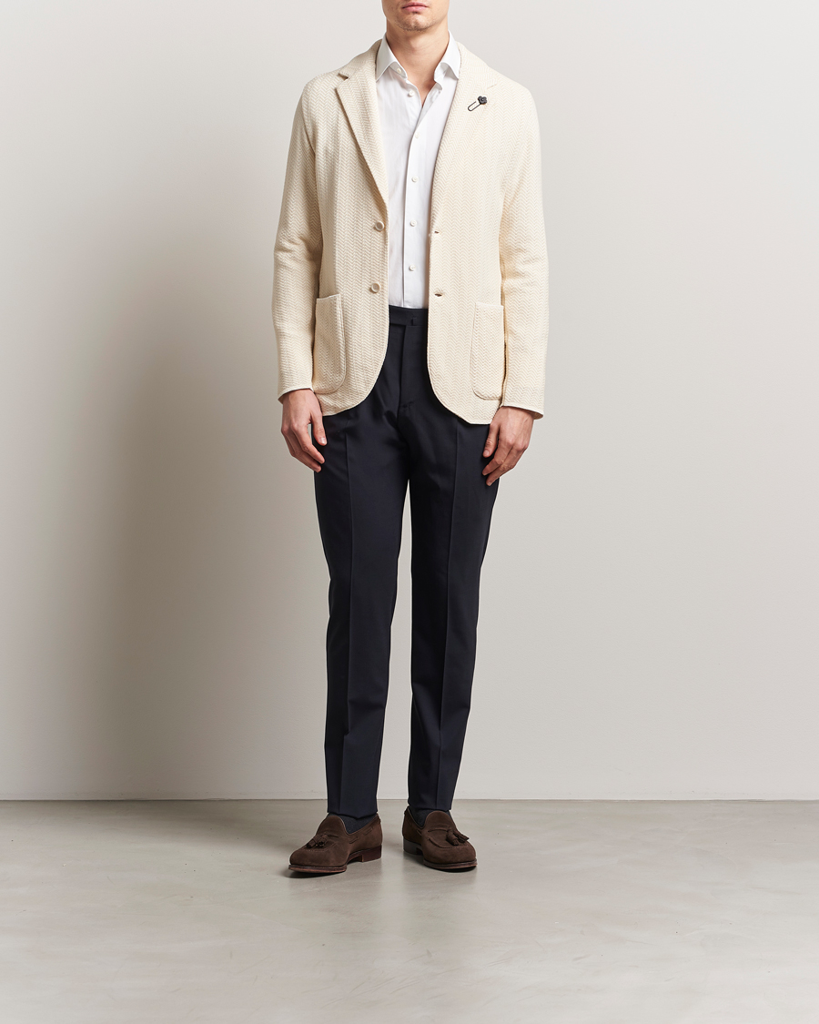 Herr | Kavajer | Lardini | Knitted Cotton Structured Blazer White/Beige