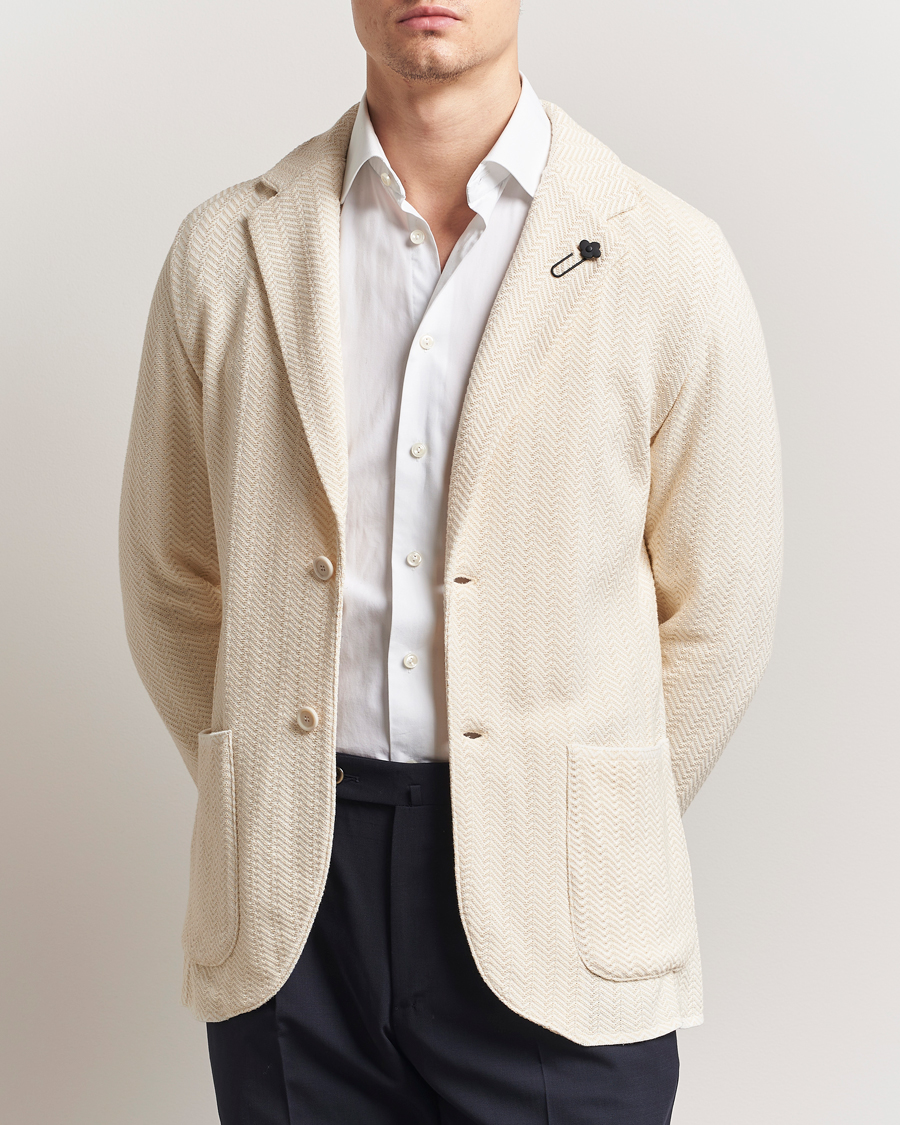 Herr | Kavajer | Lardini | Knitted Cotton Structured Blazer White/Beige