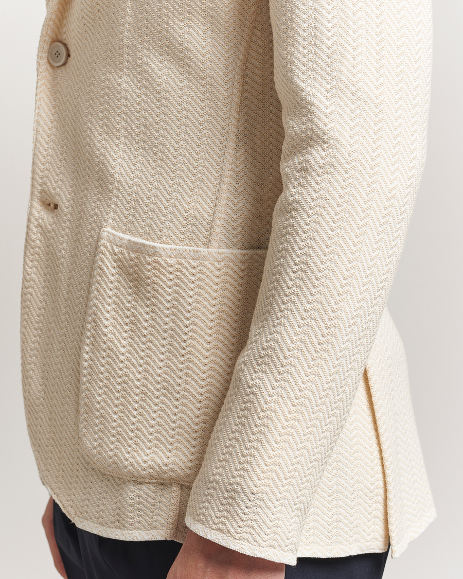 Herr | Kavajer | Lardini | Knitted Cotton Structured Blazer White/Beige