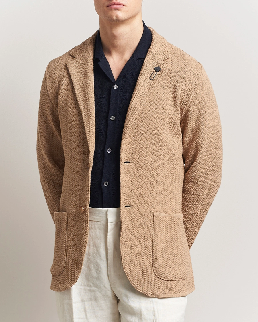 Herr | Kavajer | Lardini | Knitted Cotton Structured Blazer Beige
