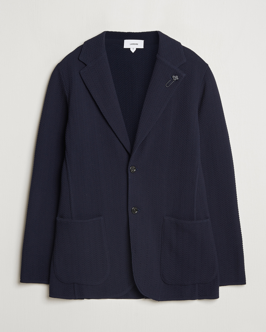 Herr | Kavajer | Lardini | Knitted Cotton Structured Blazer Navy