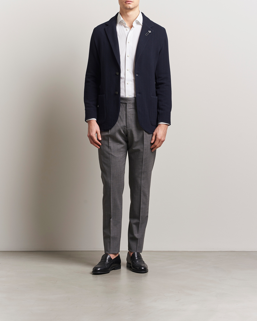 Herr | Kavajer | Lardini | Knitted Cotton Structured Blazer Navy