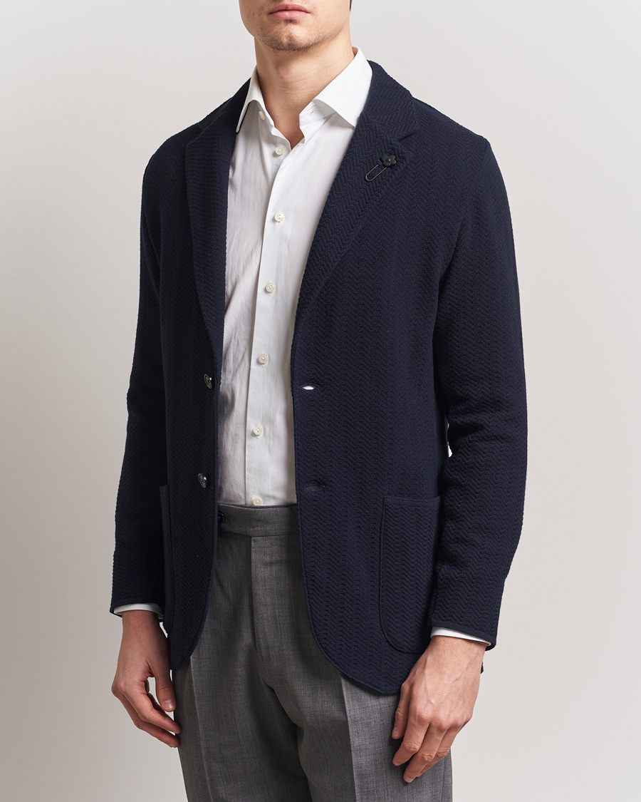 Herr | Kavajer | Lardini | Knitted Cotton Structured Blazer Navy