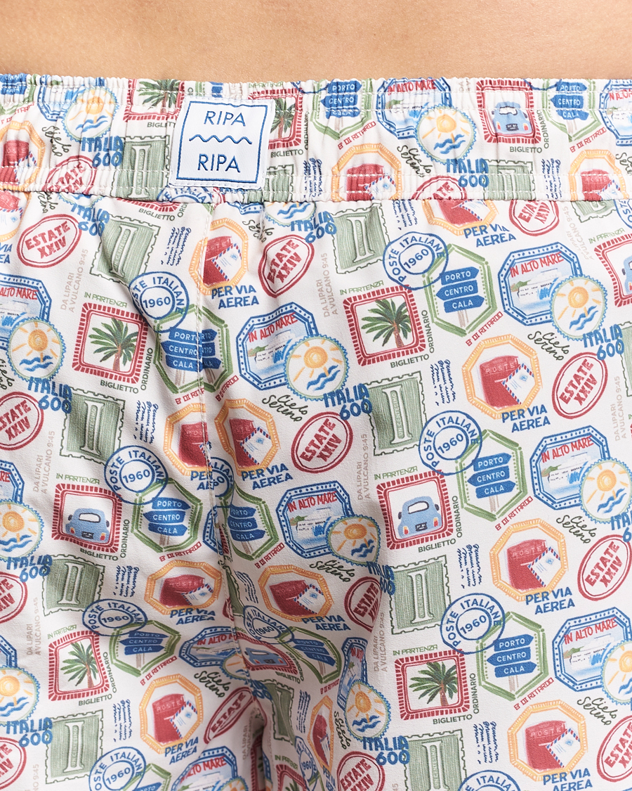 Herr | Badbyxor | Ripa Ripa | Printed Swimshorts Off White