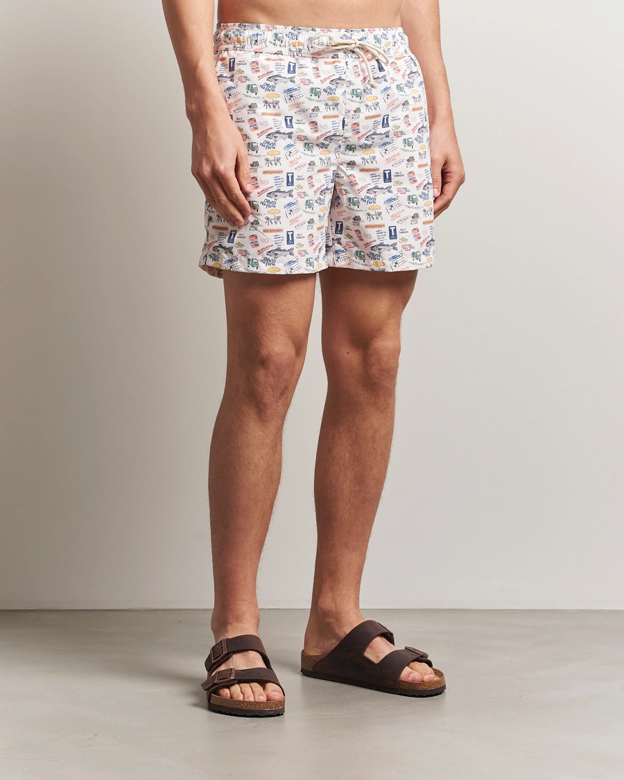 Herr | Badbyxor | Ripa Ripa | Printed Swimshorts Off White