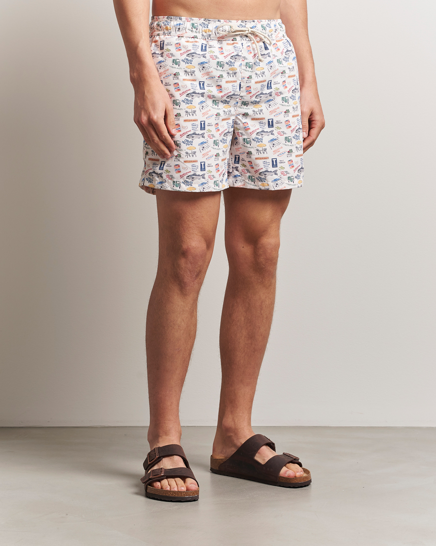 Herr | Badbyxor | Ripa Ripa | Printed Swimshorts Off White