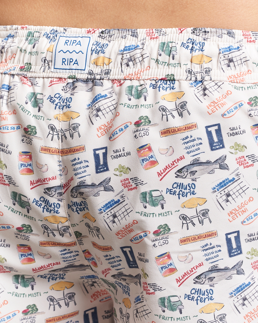 Herr | Badbyxor | Ripa Ripa | Printed Swimshorts Off White