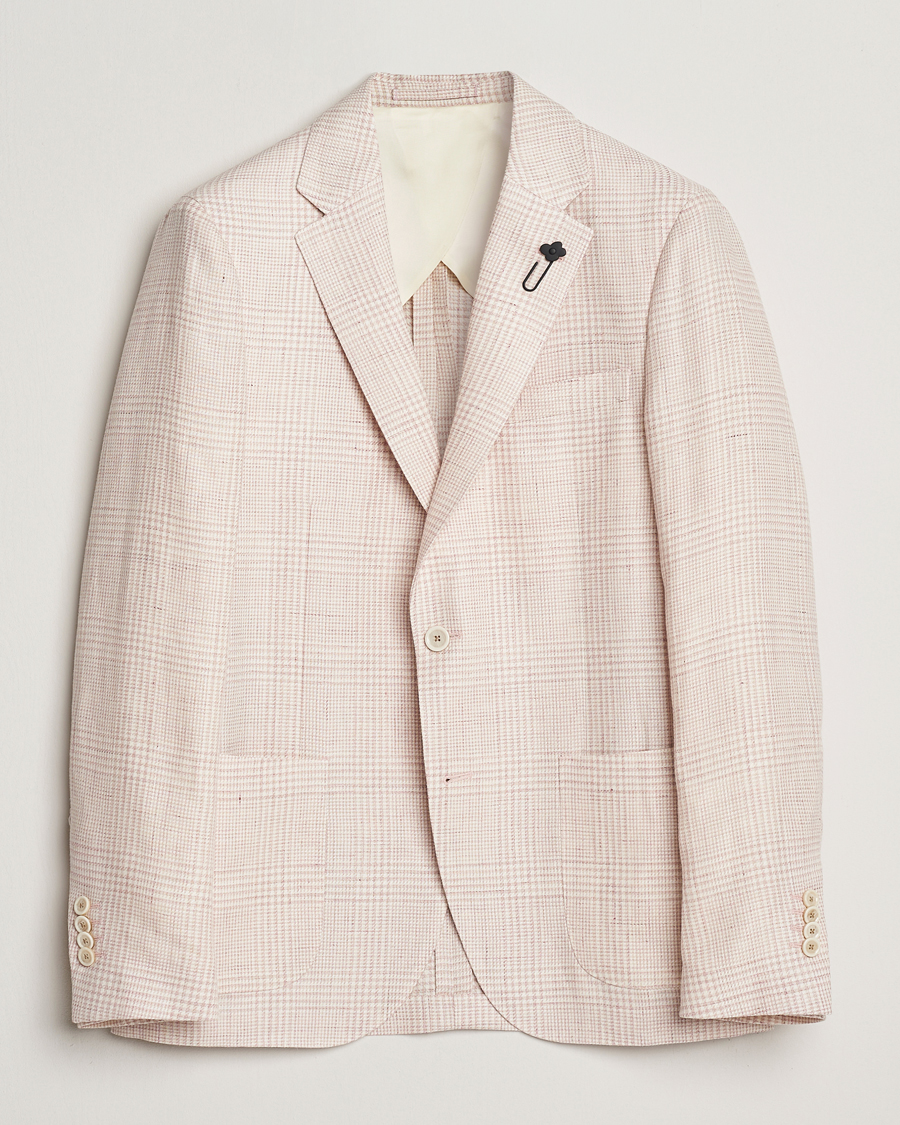 Herr | Kavajer | Lardini | Linen/Wool Glencheck Blazer Pink
