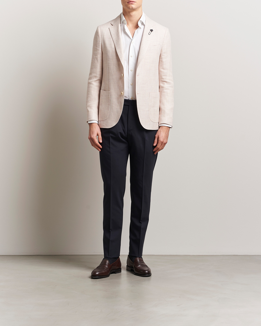 Herr | Kavajer | Lardini | Linen/Wool Glencheck Blazer Pink