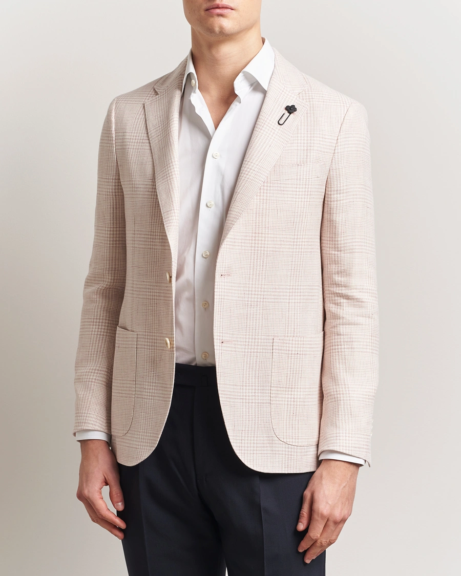 Herr | Kavajer | Lardini | Linen/Wool Glencheck Blazer Pink