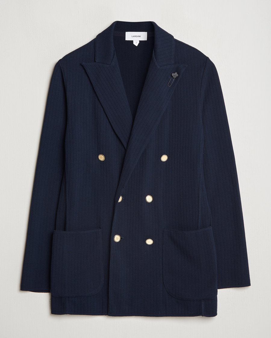 Herr | Kavajer | Lardini | Double Breasted Knitted Cotton Blazer Navy