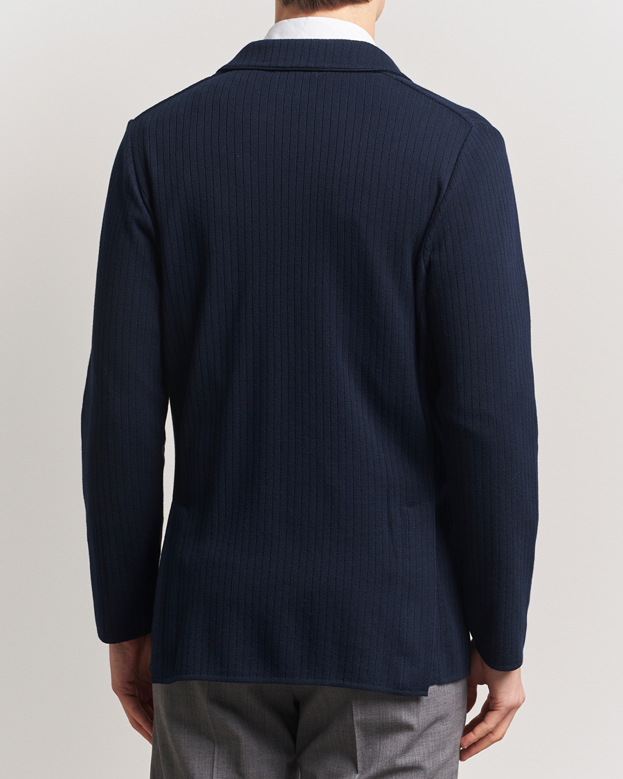 Herr | Kavajer | Lardini | Double Breasted Knitted Cotton Blazer Navy
