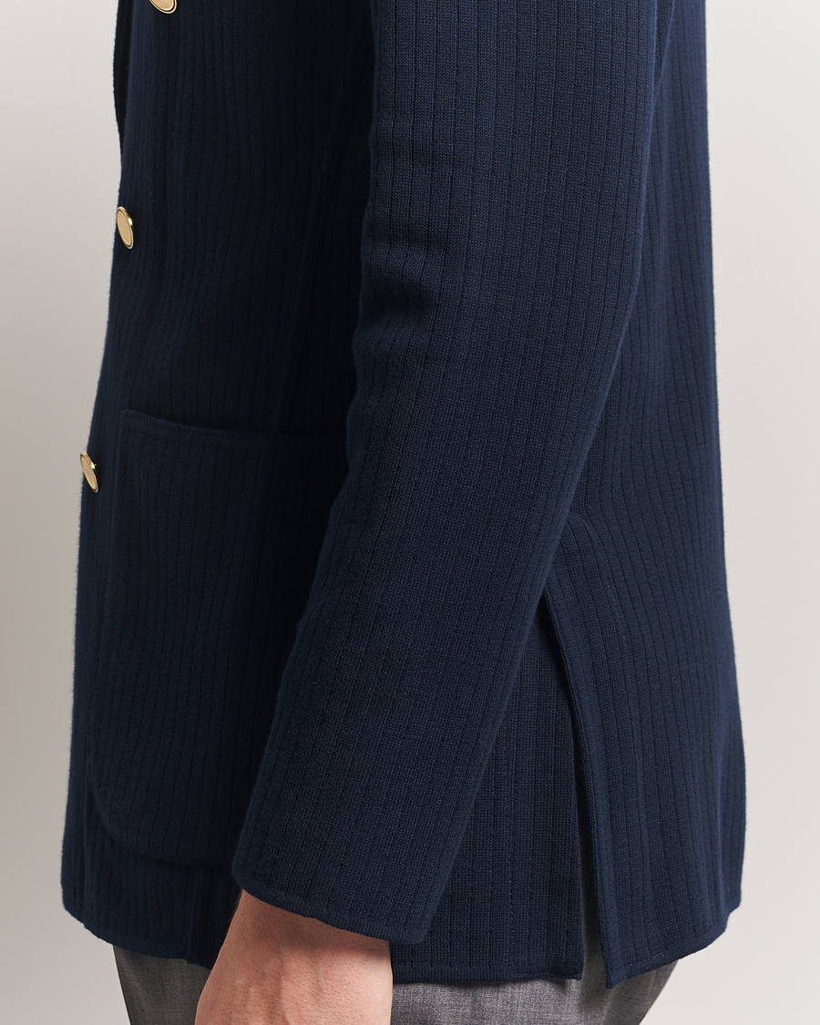 Herr | Kavajer | Lardini | Double Breasted Knitted Cotton Blazer Navy
