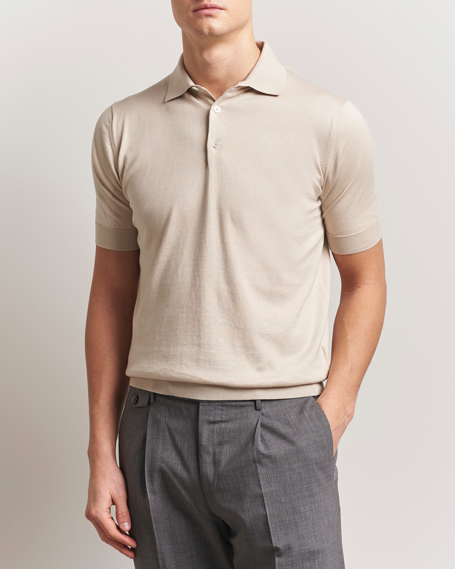 Herr | Pikéer | Lardini | Knitted Cotton Polo Beige