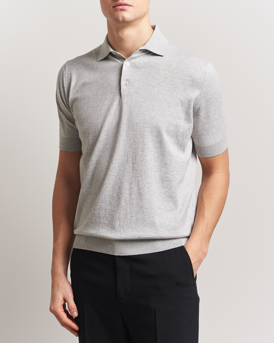 Herr | Pikéer | Lardini | Knitted Cotton Polo Light Grey