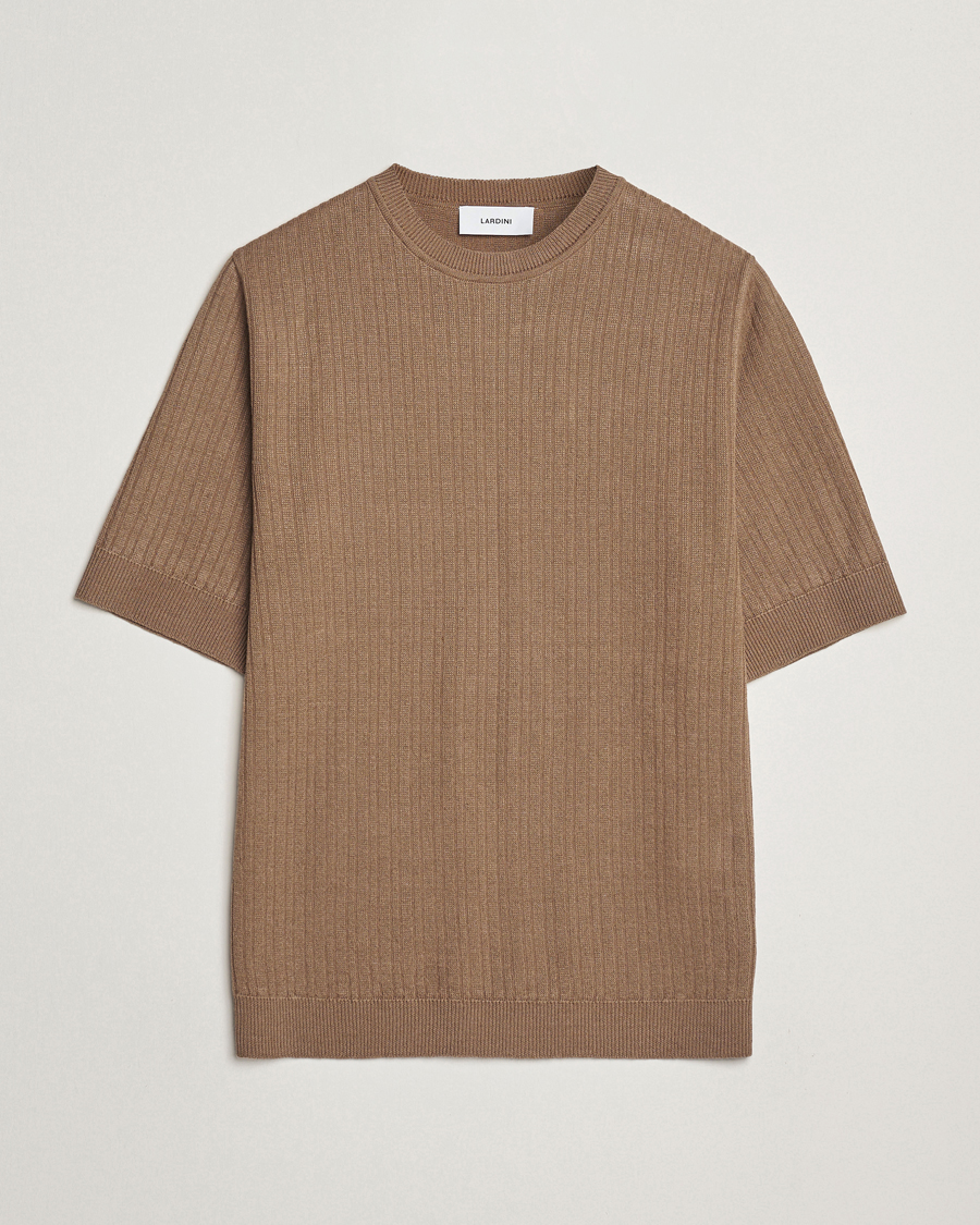 Herr | T-Shirts | Lardini | Knitted Linen/Cotton T-Shirt Light Brown