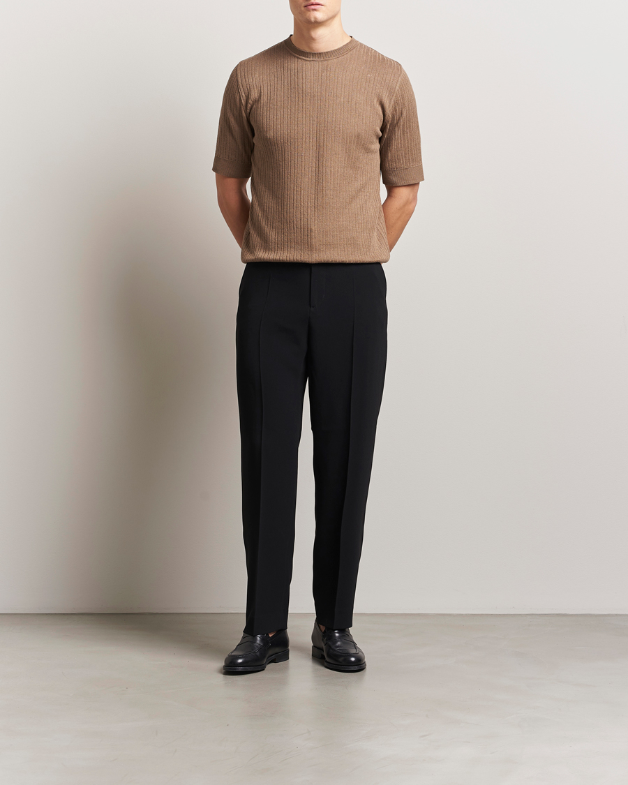 Herr | T-Shirts | Lardini | Knitted Linen/Cotton T-Shirt Light Brown