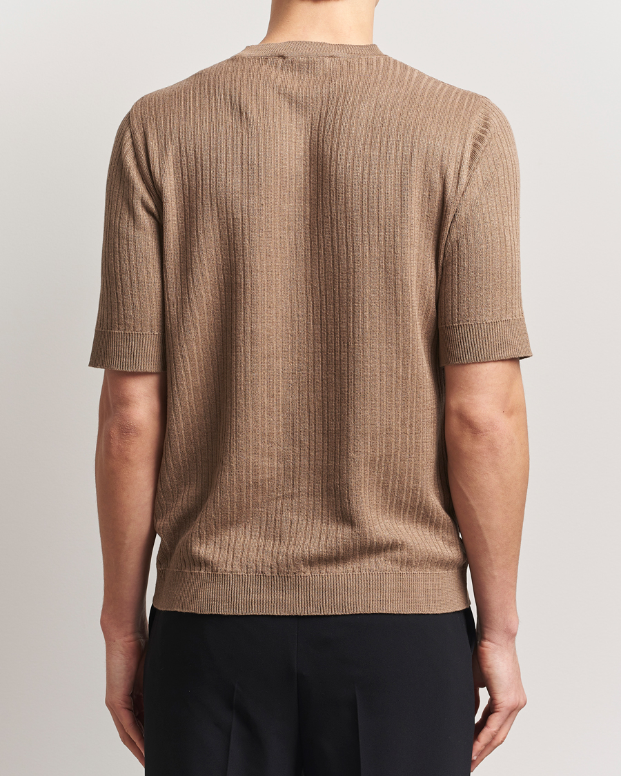 Herr | T-Shirts | Lardini | Knitted Linen/Cotton T-Shirt Light Brown