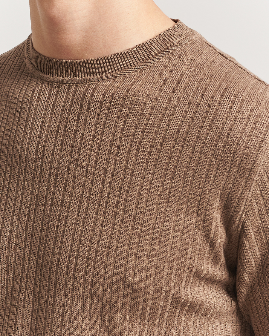 Herr | T-Shirts | Lardini | Knitted Linen/Cotton T-Shirt Light Brown