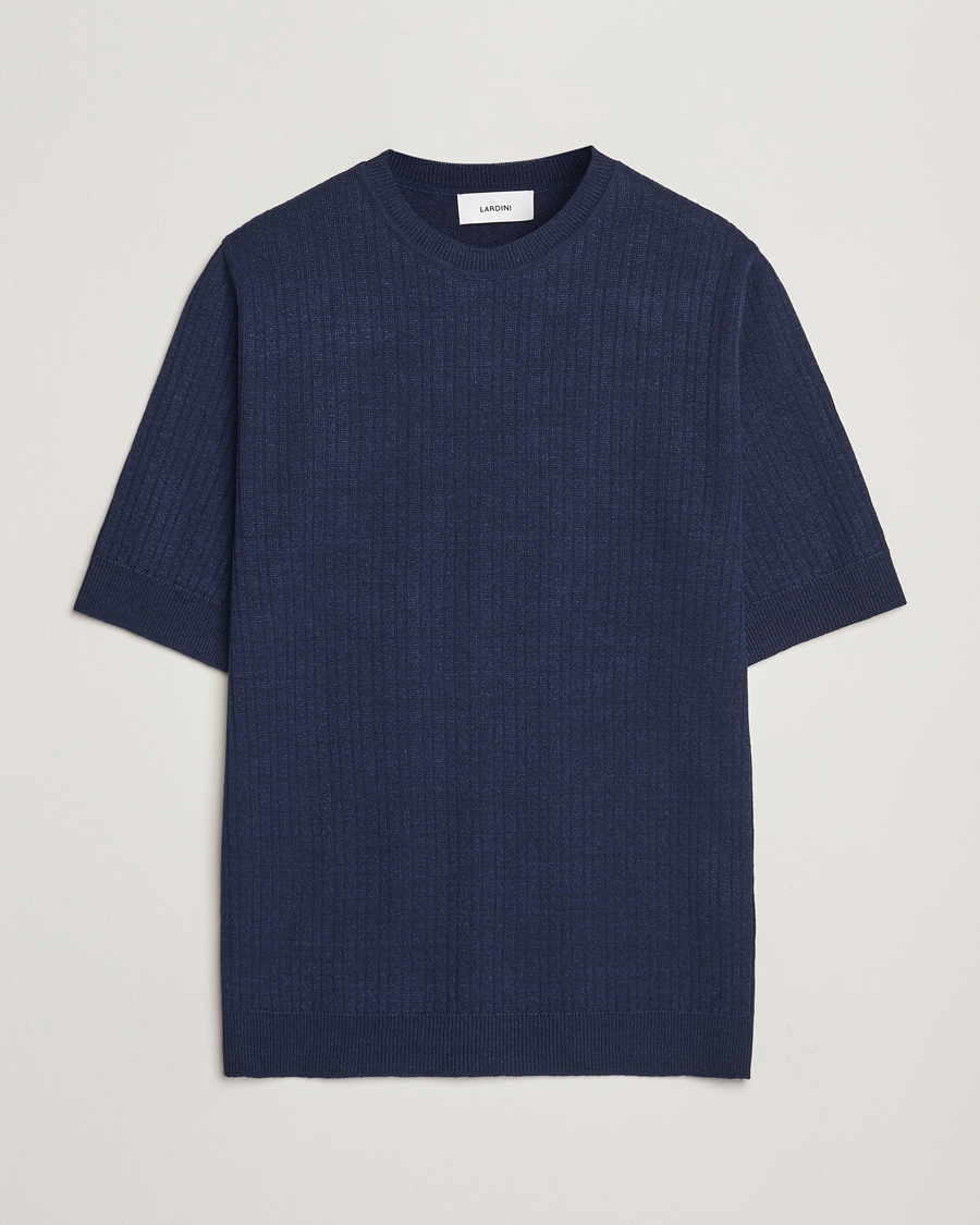 Herr | T-Shirts | Lardini | Knitted Linen/Cotton T-Shirt Navy
