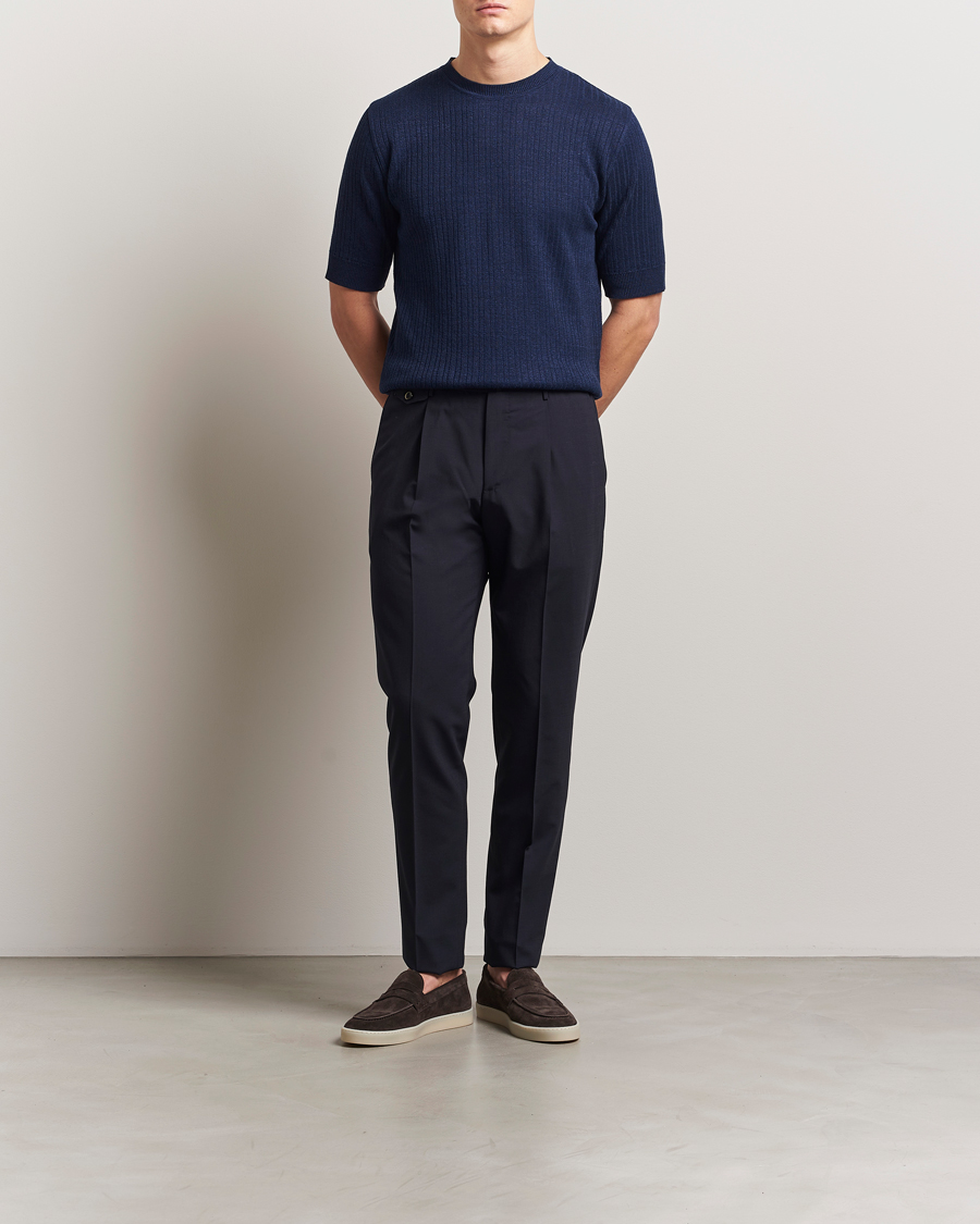 Herr | T-Shirts | Lardini | Knitted Linen/Cotton T-Shirt Navy