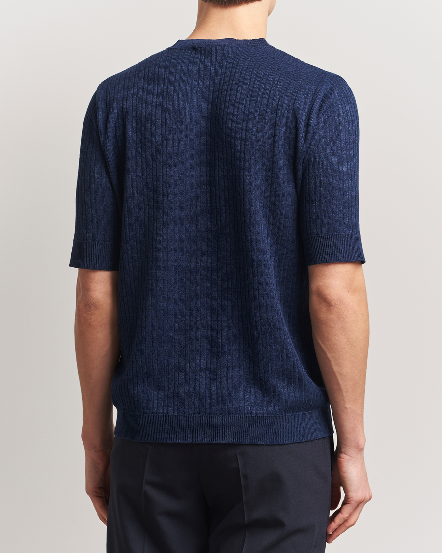 Herr | T-Shirts | Lardini | Knitted Linen/Cotton T-Shirt Navy