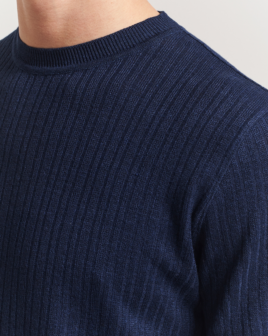 Herr | T-Shirts | Lardini | Knitted Linen/Cotton T-Shirt Navy