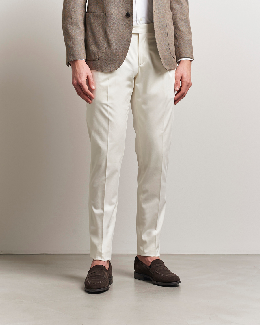 Herr | Byxor | Lardini | Pleated Cotton Stretch Trousers Off White