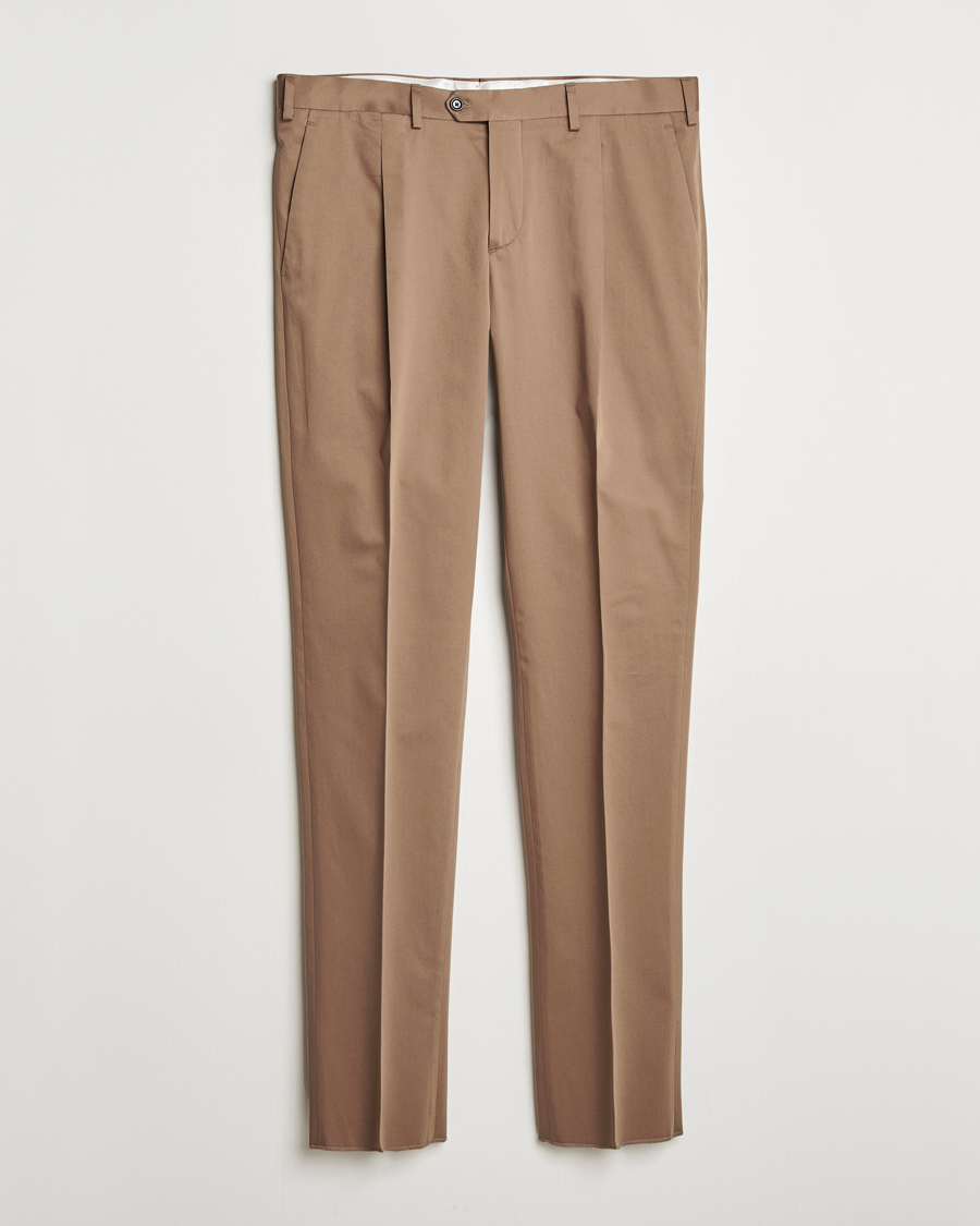 Herr | Byxor | Lardini | Pleated Cotton Stretch Trousers Light Brown