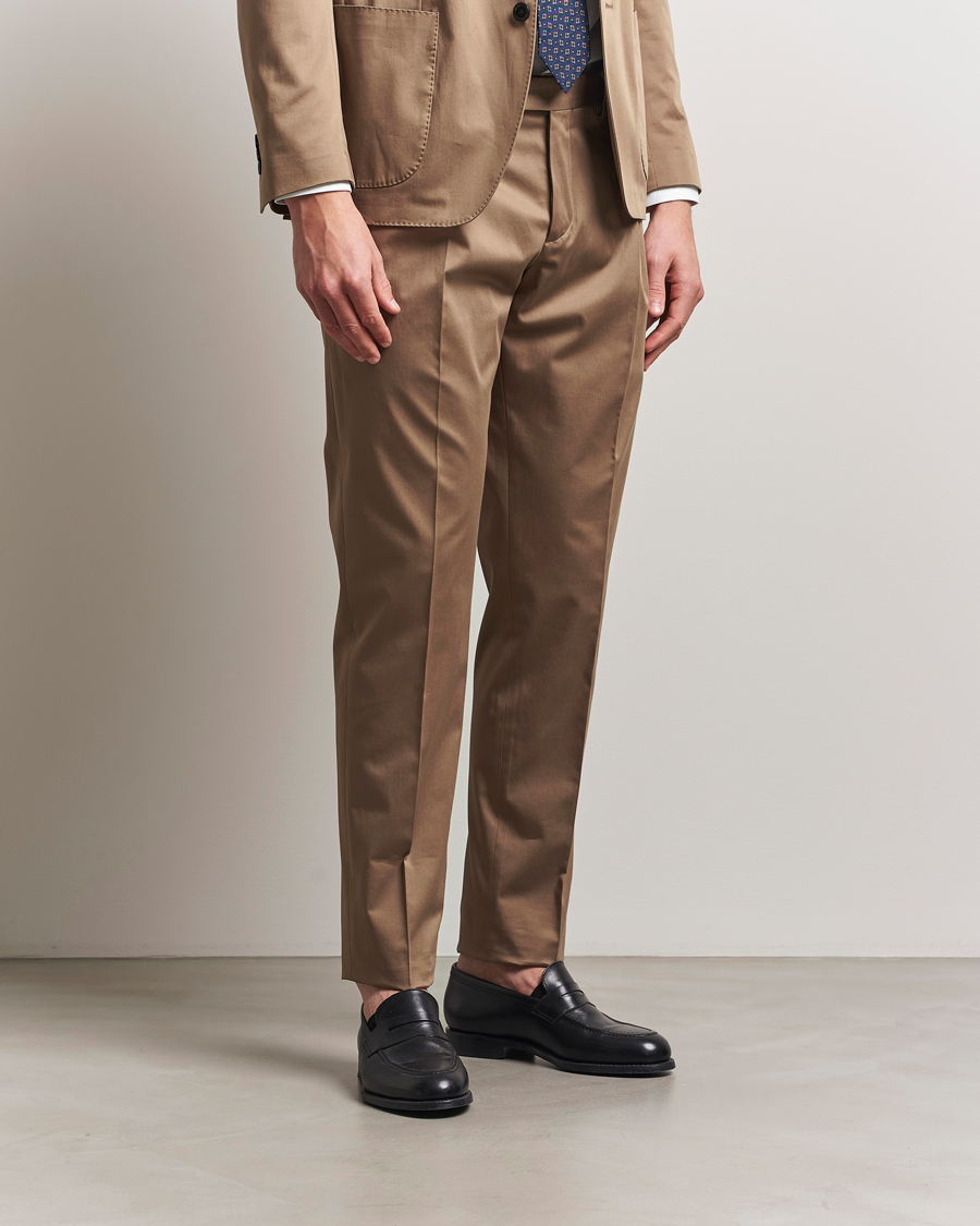 Herr | Byxor | Lardini | Pleated Cotton Stretch Trousers Light Brown