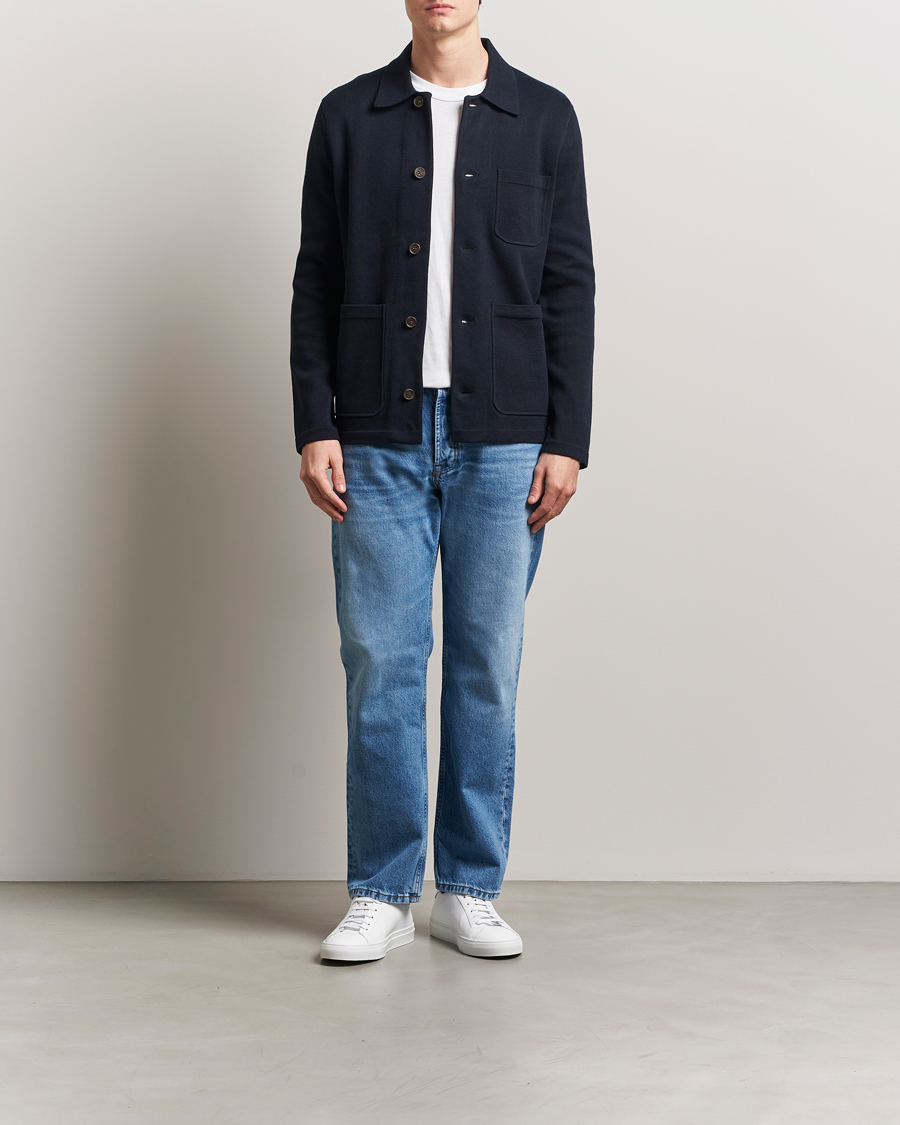 Herr | Skjortor | Morris | Jake Knitted Shirt Jacket Navy