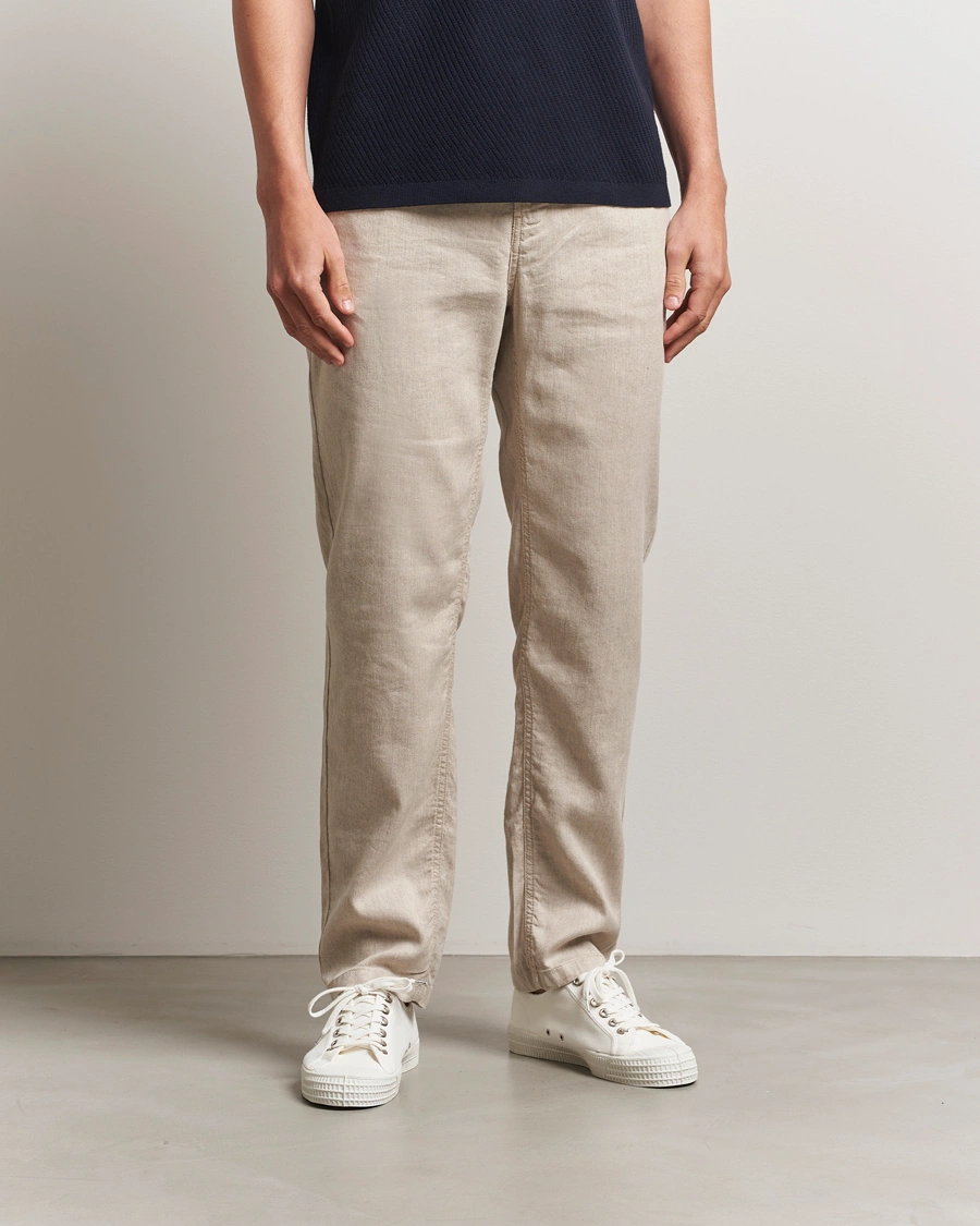 Herr | Byxor | Morris | Fenix Linen/Cotton Trousers Beige